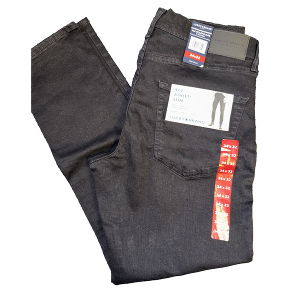 NWT LUCKY BRAND MEN'S 412 ATHLETIC SLIM FIT BLACK DENIM JEANS 34/32 - Picture 1 of 7